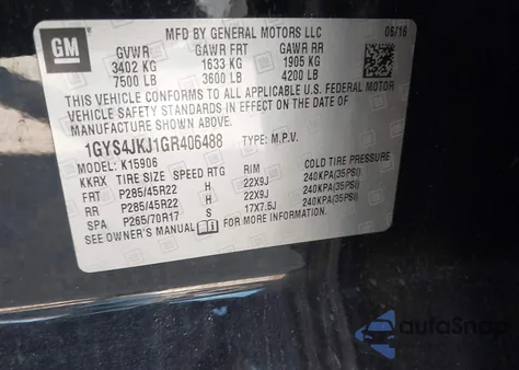 2016 Cadillac Escalade Esv Premium Collection z USA, uszkodzony, nr VIN 1GYS4JKJ1GR406488